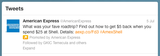 Fintech marketing example :american express sponsored tweet