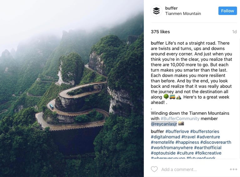 Buffer sourced some amazing images from their community members to use in their social media marketing.