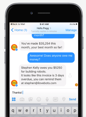 Pegg is a great example of a B2B chatbot adding value to customers