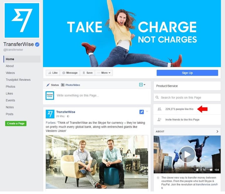 Digital Marketing Strategy Example 4: TransferWise Facebook page