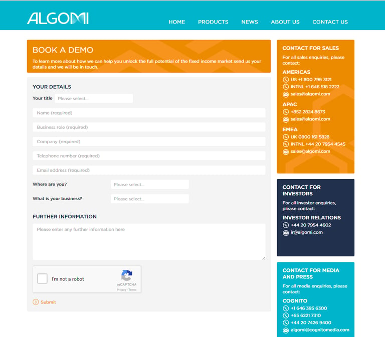 Algomi landing page