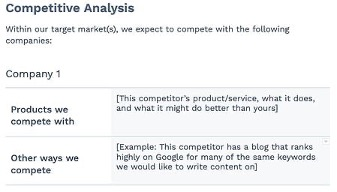 Competitive analysis for a market plan