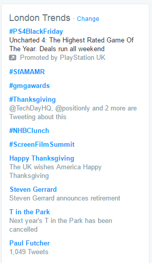London twitter trends on Thanksgiving 2016