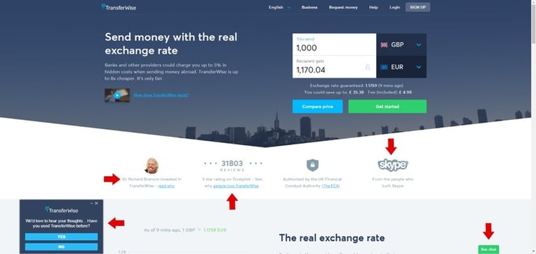 Digital Marketing Strategy Example 3 : TransferWise homepage