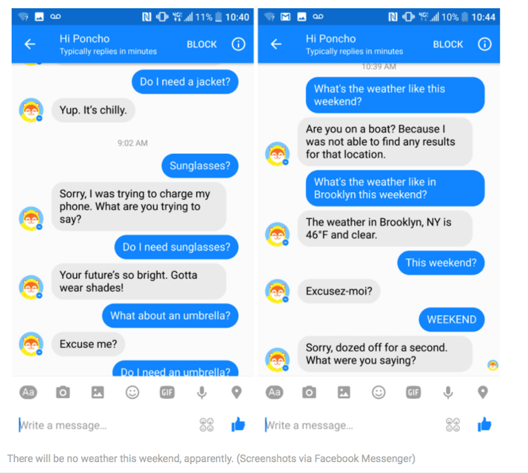 Chatbot Poncho struggled with natural speech patterns.