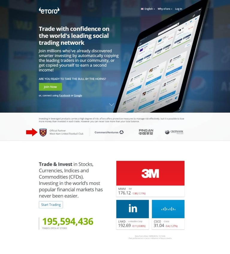 Digital Marketing Example 6: eToro homepage