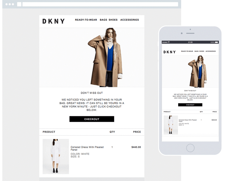 DKNY remarketing targets customers who placed items in their basket, but left before checking out.