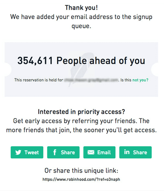 robinhood signup queue email